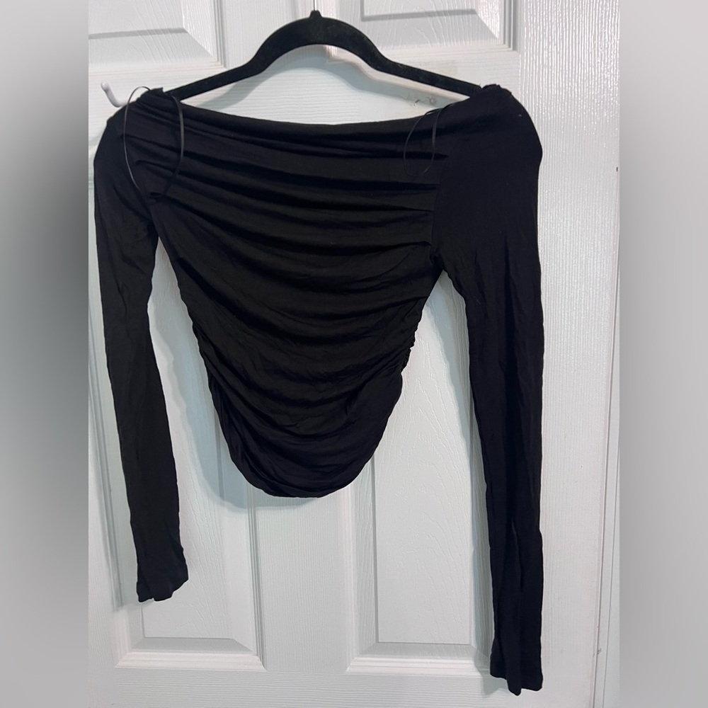Silence + Noise Black One Shoulder Long Sleeve Top, Size S